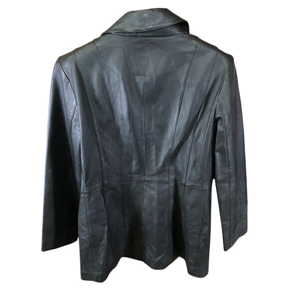 Worthington Womens Moto Blazer Leather Jacket Large Black Three-Button Collared - Picture 2 of 16